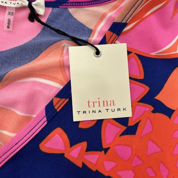 Trina Turk Womens XS Pink Orange Cover Up Dress Blossoms Resortwear Short Sleeve - Picture 5 of 11